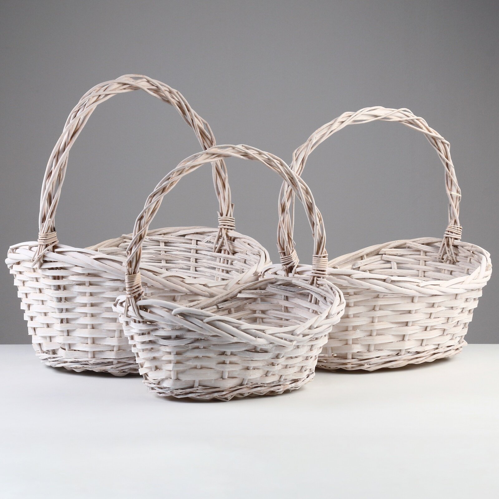 Набор корзин плетеных 42x30x13/17/36 см 35x26x10/15/32 см 30x20x9/13/27 см 3 шт ива