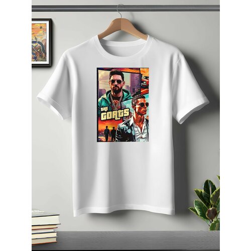 фото Футболка oneq унисекс 60-62 (4xl) размер с принтом роналду и месси гта, белая, размер 4xl, белый