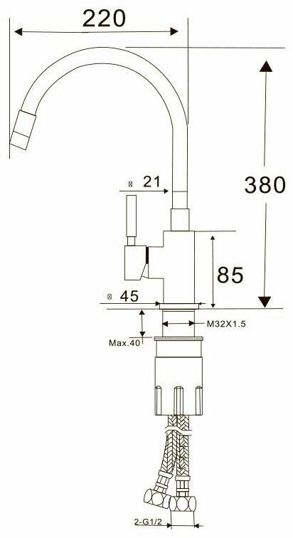 Смеситель кухонный Hansen 53304-G, нержавеющая сталь, серый, длина излива 22 см — фото 1