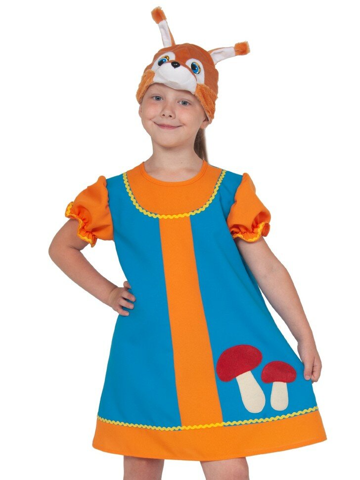 Костюм Белочка Умелочка Карнавалофф 8019, для девочек, голубой/оранжевый, 110-116 размер