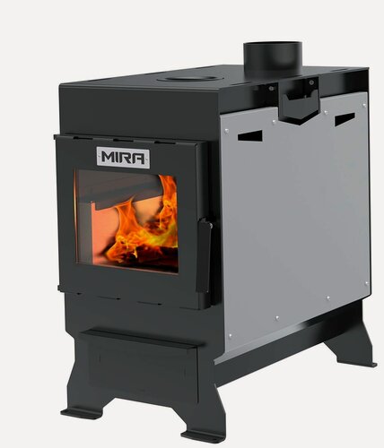 Изображение товара Печь отопительная MIRA 2S стальная 10 кВт дверца со стеклом 150 м3, футеровка вермикулит, с эффектом живого огня