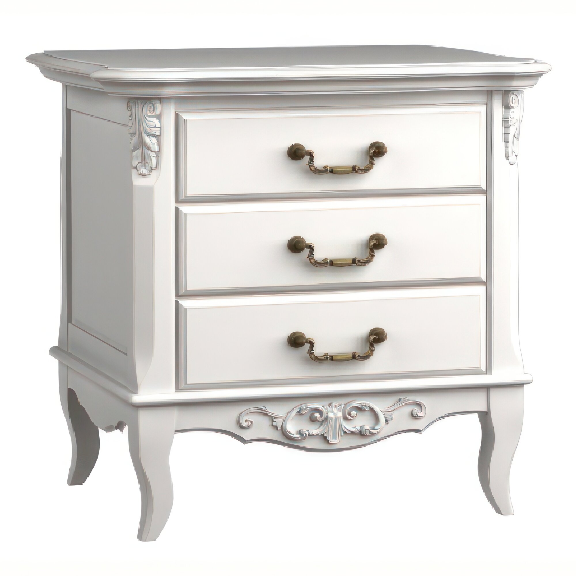 Тумба Ля Нэж прикроватная для спальни белая RAL 9003 на ножках 3 ящика Прованс дерево без состаривания