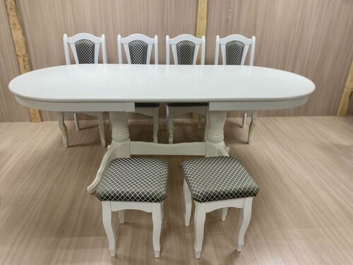 Изображение товара Комплект мебели стол "Презент" 4 стула и 2 табуретки из массива березы и МДФ, белый