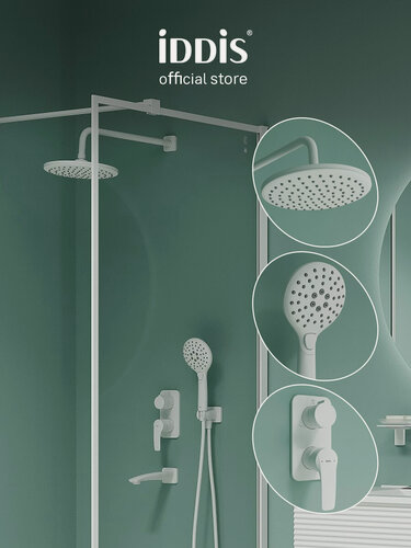 Изображение товара Душевая система IDDIS Рэй (Ray) RAYWT03i68 с тропическим душем, ручным душем и изливом, белый матовый