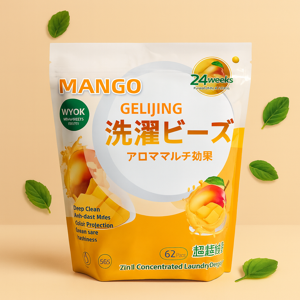 Капсулы для стирки GELIJING Mango 7в1, аромат манго, глубокая очистка, 62 шт