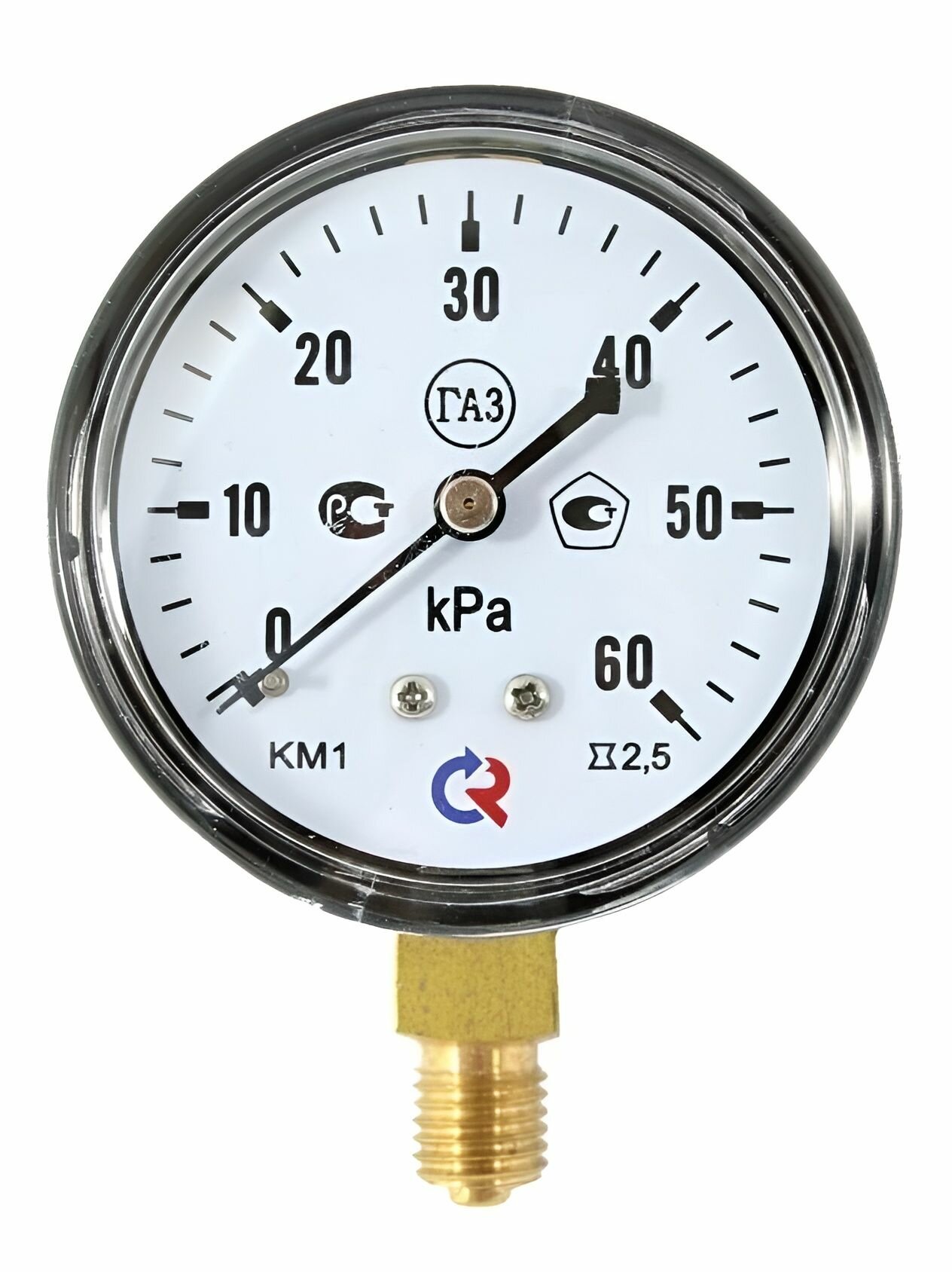 Манометр низкого давления (напоромер) "росма" КМ-11P 0-60кПа M12х1,5, кл. т. 2,5 — фото 1