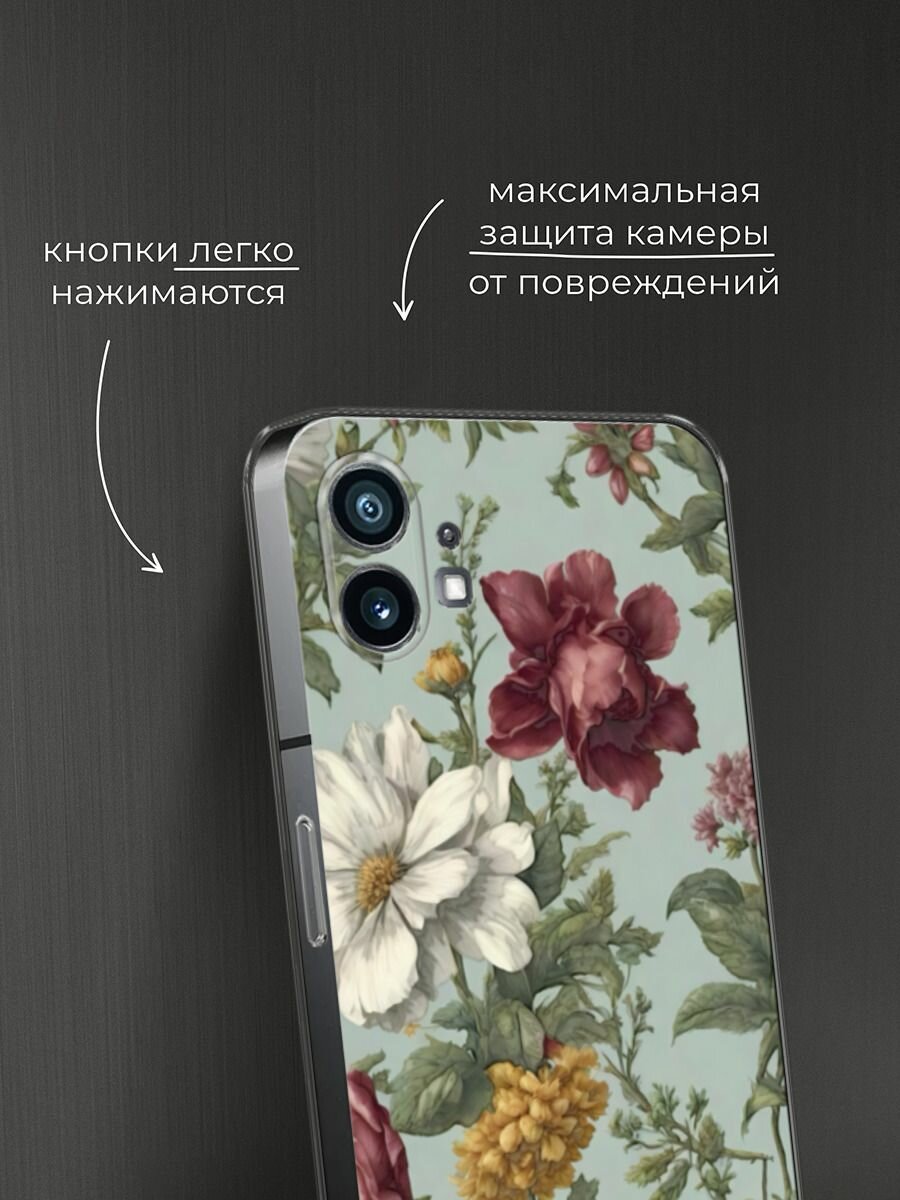 Чехол на Nothing Phone 1 / Нафинг Фон 1 с принтом Акварельные красные цветы — фото 1
