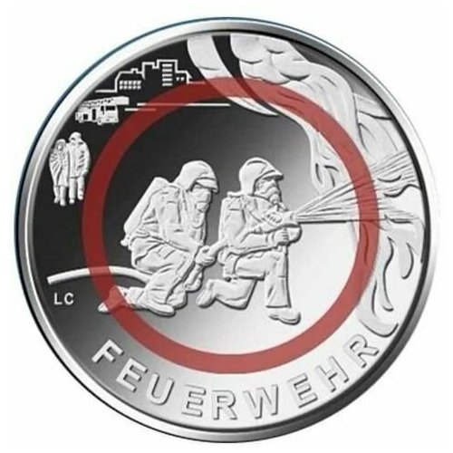 Памятная монета 10 евро Пожарная команда. На службе у общества. Германия, 2023 г. в. UNC