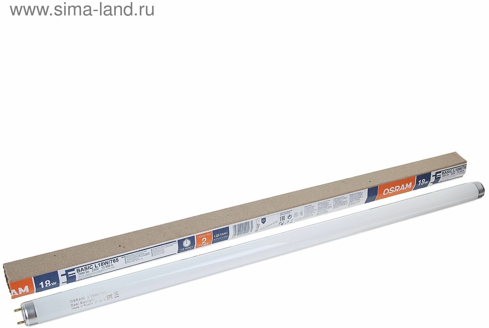 Лампа люминесцентная Osram L 18W/765, G13, 18 Вт, 6500 К, 590 мм