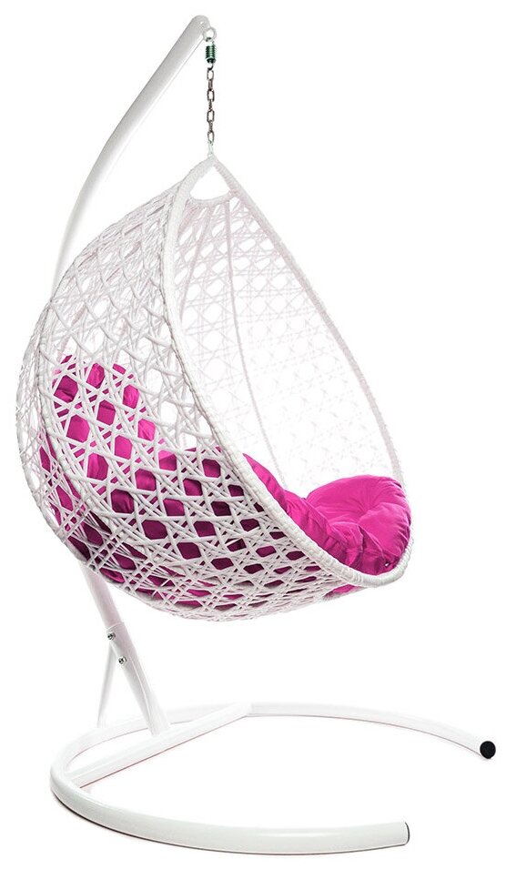 Подвесное кресло из ротанга "Капля Люкс" белое с розовой подушкой M-Group