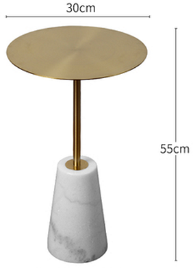 Кофейный столик на ножке из белого или черного мрамора в виде конуса (белый + золото 30*55 см)