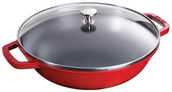 Вок Staub со стеклянной крышкой, вишневый, 30 см, 4,4 л