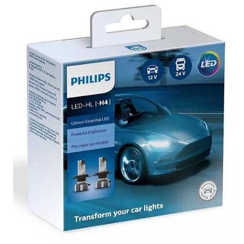 Лампа автомобильная светодиодная Philips H4 12/24V-LED (P43t) 6500K 21/21W Ultinon Essential LED (к.уп.2 шт.)