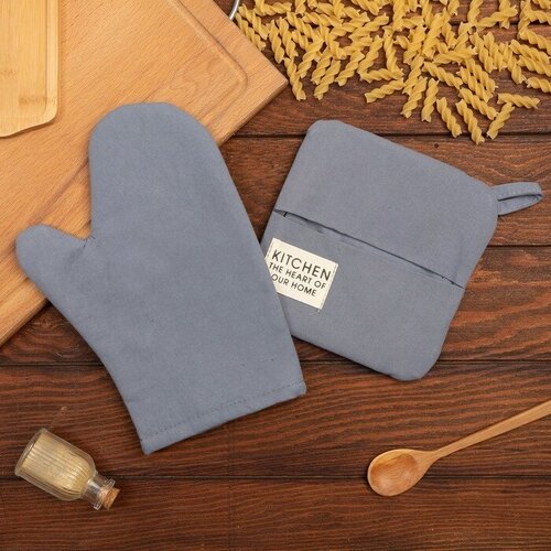 Набор кухонный Этель Kitchen цвет синий варежка-прихватка 18х29 см прихватка 19х19 см 898₽