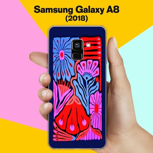 Силиконовый чехол на Samsung Galaxy A8 (2018) Цветы на синем / для Самсунг Галакси А8 2018 противоударный силиконовый чехол давай дружить на samsung galaxy a8 2018 самсунг галакси а8 2018