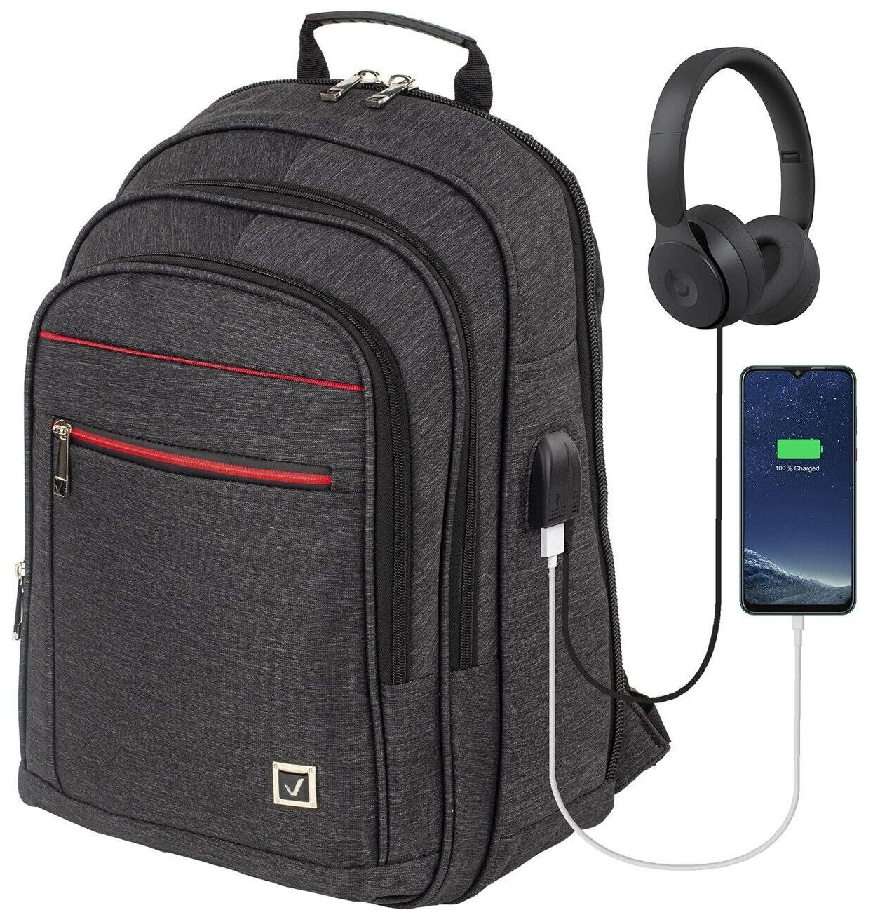 Рюкзак BRAUBERG FUNCTIONAL с отделением для ноутбука, 3 отд, USB-порт, Progress, 48х14х34 см,229873