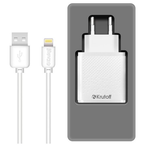 сзу krutoff ch 23 microusb 1a black Krutoff / Сетевое зарядное устройство (СЗУ) CH-01L 1xUSB, 1A + кабель Lightning (white)