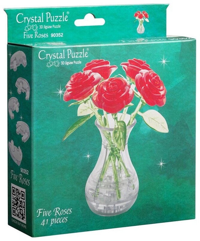 Головоломка 3D Crystal Puzzle Букет в вазе цвет: красный - фото №7