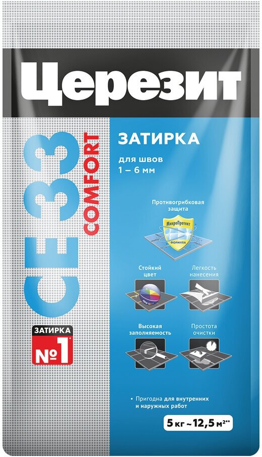 Затирка цементная Церезит CE 33 comfort 07 серая 5 кг