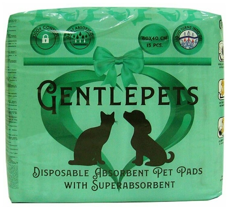 Подстилки Gentlepets впитывающие одноразовые с суперабсорбентом для животных (60 х 40 см, 15 шт) - фотография № 1