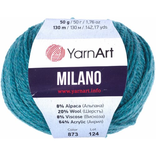Пряжа Yarnart Milano изумрудный (873), 8%альпака/20%шерсть/8%вискоза/64%акрил, 130м, 50г, 5шт