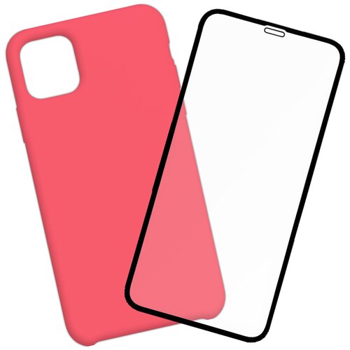 Силиконовый чехол Silicone Case для iPhone 11 розовый, комплект со стеклом 3D Tiger Glass