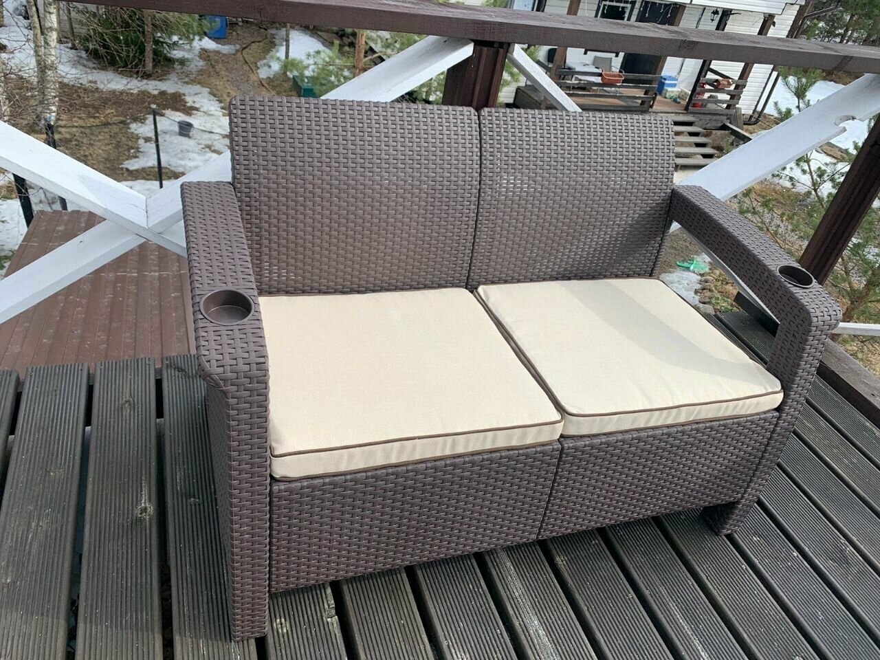 Два Комфортных кресла с подушками Lounge balcony 2 chairs под ротанг для дачи, садовый комплект мебели для дачи, уличная, пластик, Кресло 2шт - фотография № 4