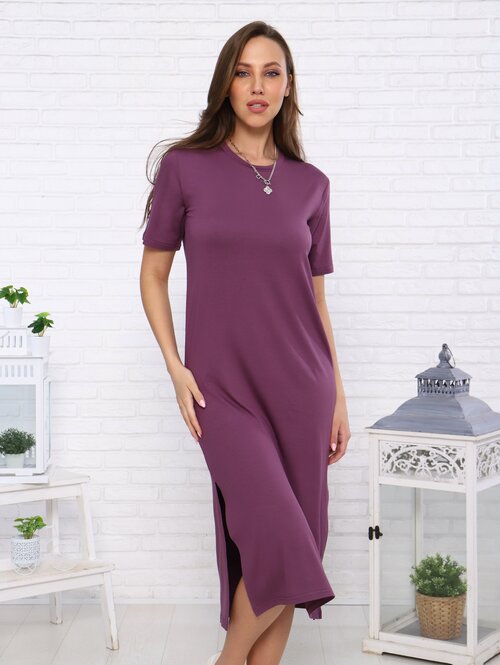Платье-футболка Промдизайн, вискоза, прямой силуэт, миди, размер 46, фиолетовый