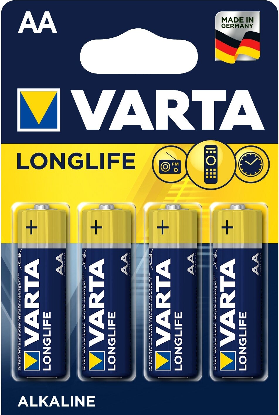 Varta LONGLIFE LR6 AA (04106101414) Батарейка Varta LONGLIFE LR6 AA BL4 Alkaline 1.5V (4106) (4/80/400) (4 шт.) 04106101414