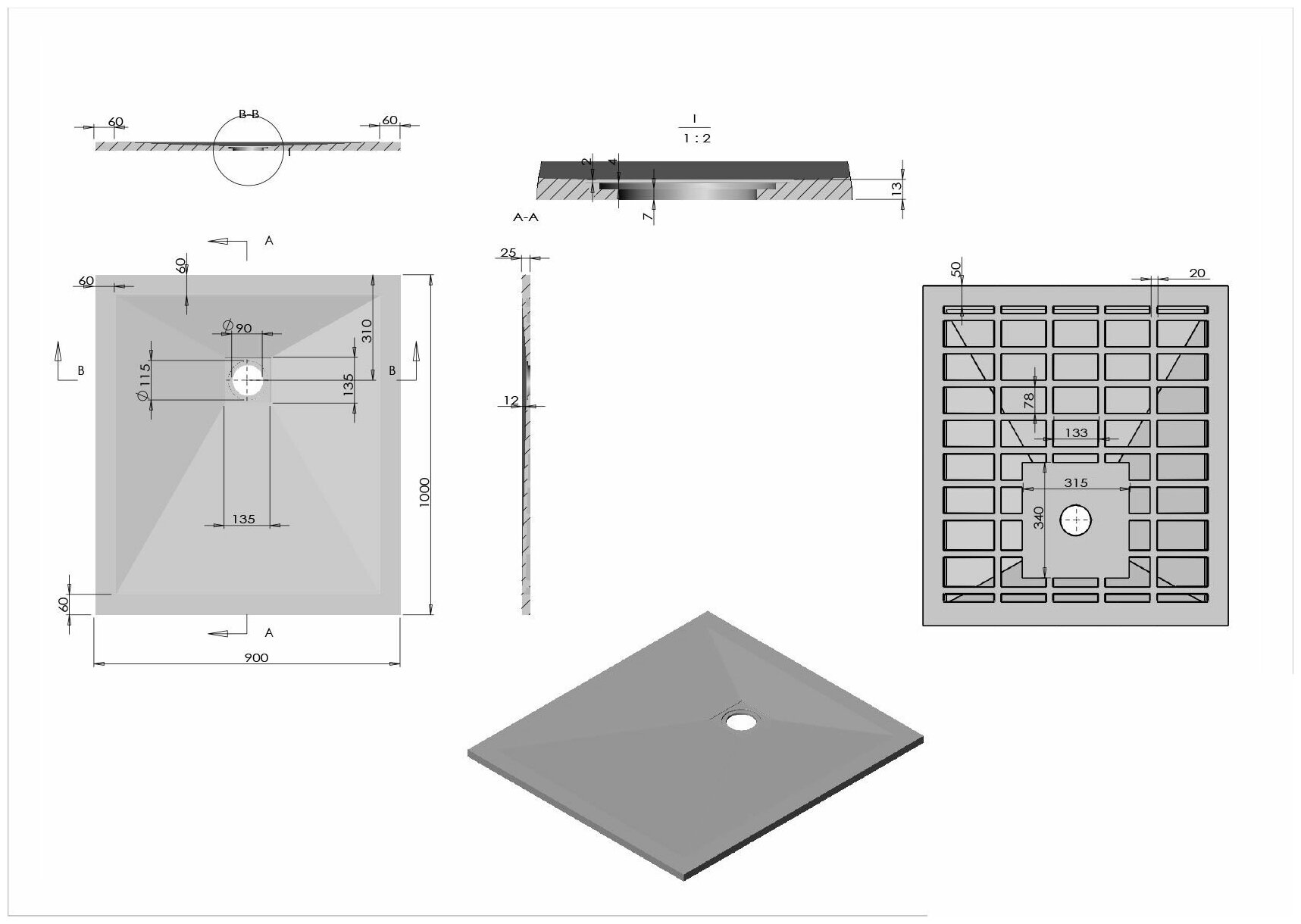 Душевой поддон из искусственного камня Vincea Vst-4sr VST-4SR9010A 100x90 антрацит