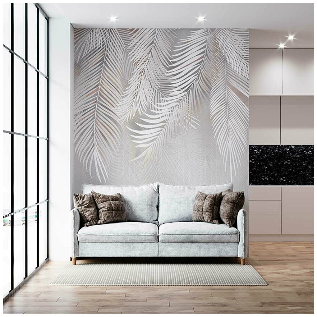 Фотообои на стену флизелиновые BRUSH STUDIO "Перья воздушные" с рисунком пальмовые листья на стену в гостиную и кухню. 300x270 см. - фотография № 9
