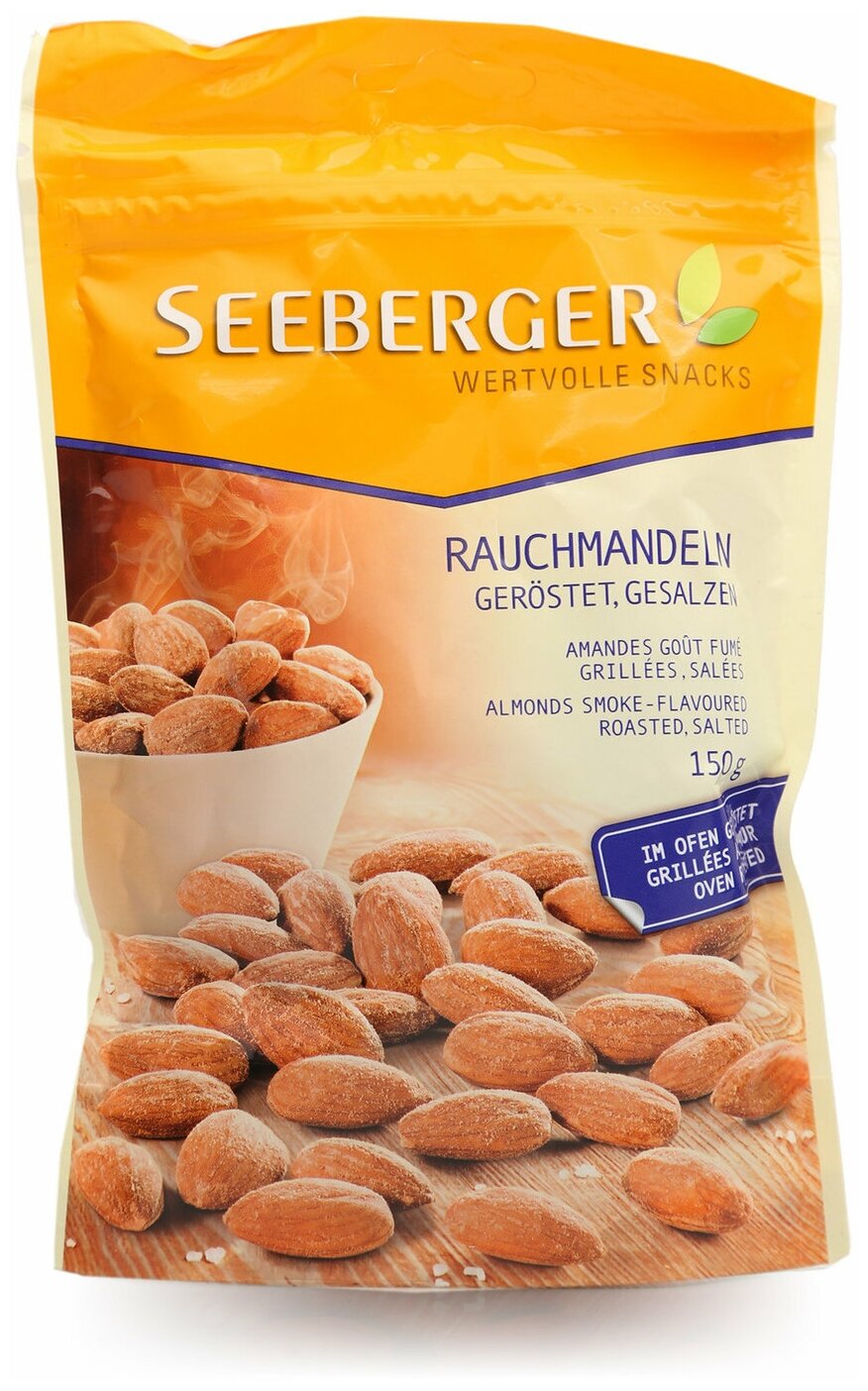 Орехи Seeberger Almonds smoke-flavoured roasted, salted Миндаль жареный соленый с копченым вкусом, 150 г - фото №1