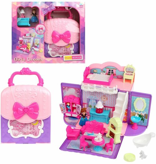 Наша игрушка кукольный домик 8988, розовый/фиолетовый