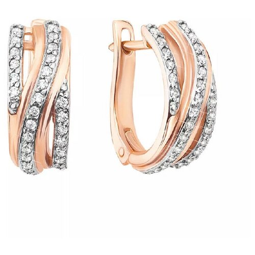 Серьги Крымский ювелирный завод, красное золото, 585 проба, фианит, золотой, красный