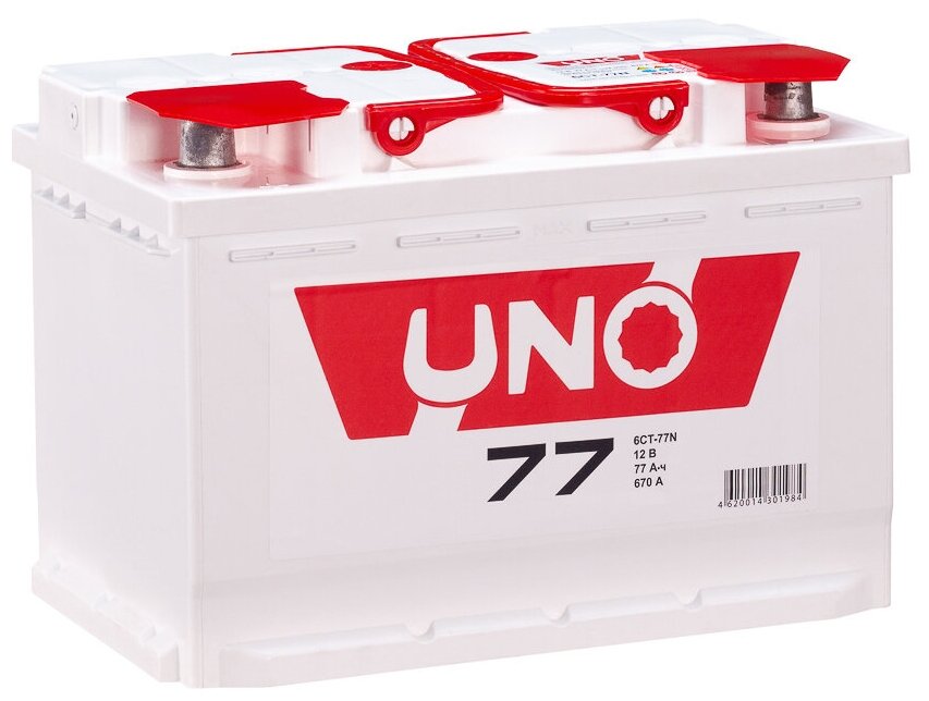 Аккумулятор автомобильный UNO 77 А. ч. 670А Обратная полярность 276x175x190