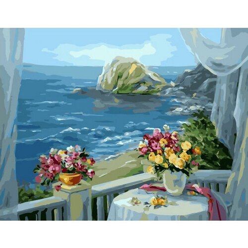 картина по номерам две картинки colibri девушка на балконе с видом на море Картина по номерам Веранда с видом на море 40х50 см Hobby Home