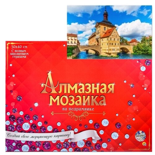 Алмазная мозаика Рыжий кот 30*40 см, Красивый дом над рекой, с подрамником (ST963)