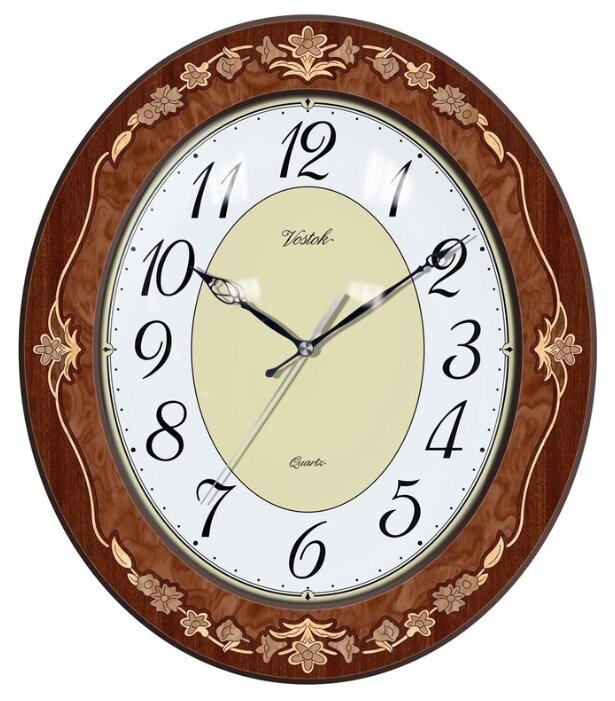 Настенные часы деревянные Восток Н-10573 овальные белый циферблат с арабскими цифрами 30,4х35,2 см