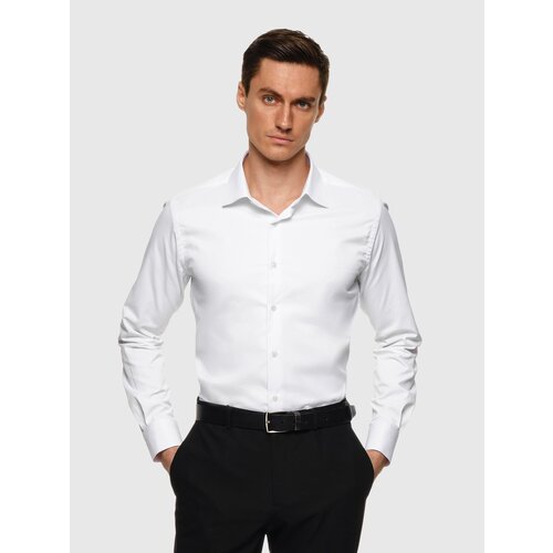 Рубашка , отложной воротник, манжеты, однотонная, размер XL, белый