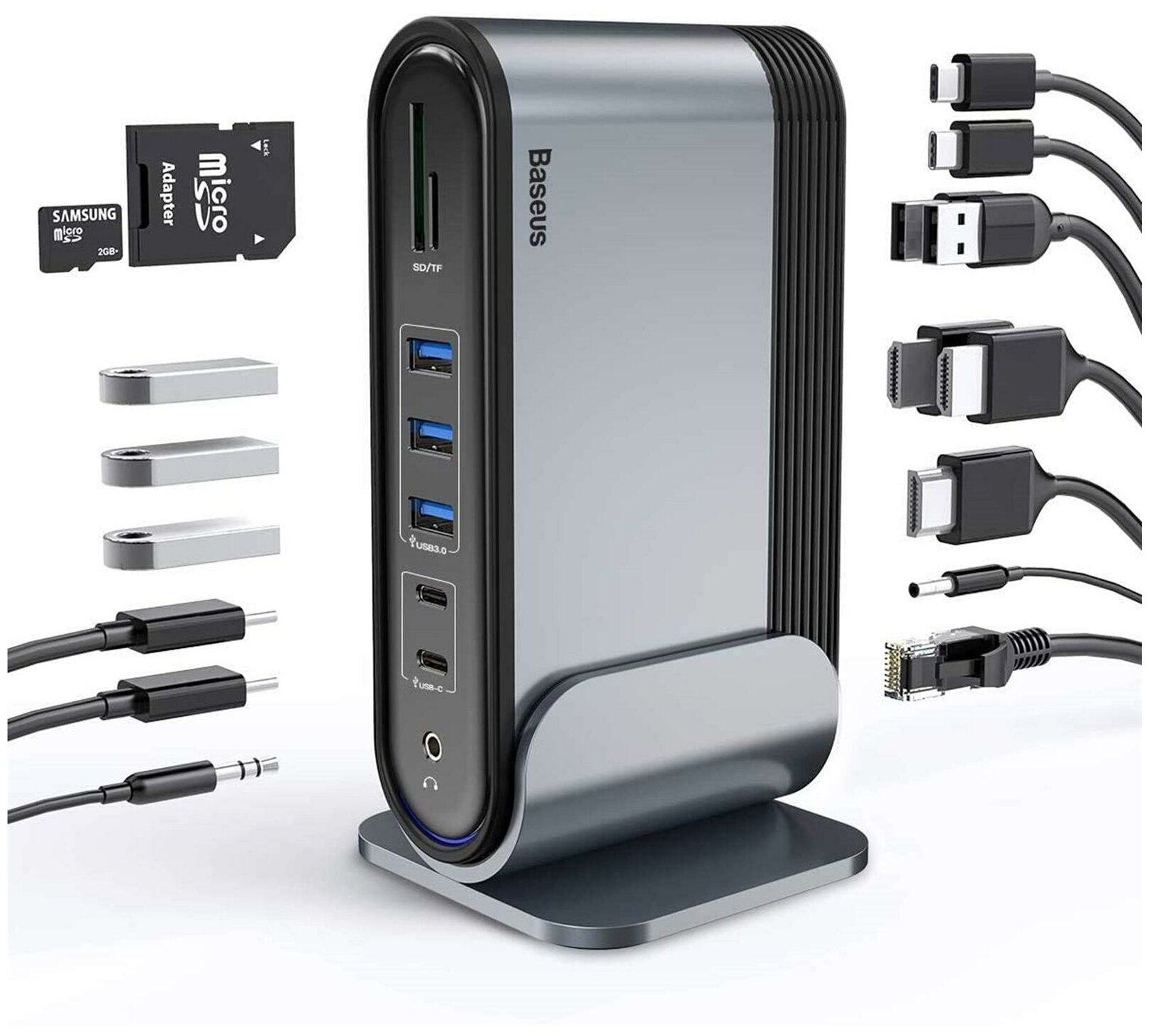 HUB адаптер многофункциональный Baseus UNIONJOY 17 портов, 3 порта HDMI, Черный+Серый