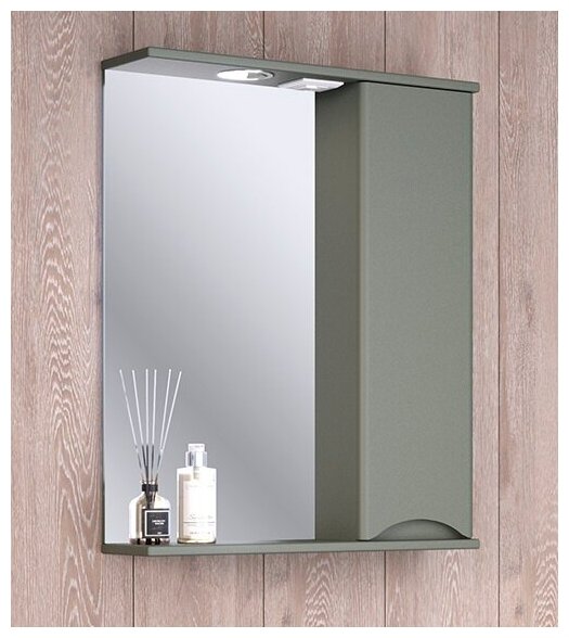 Зеркало шкаф для ванной / Runo / Афина 60 / эмаль / цемент /правый - фотография № 1