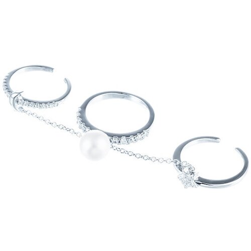 Кольцо JV, серебро, 925 проба, жемчуг, фианит, размер 18 кольца джей ви серебряное кольцо с жемчугом цирконием