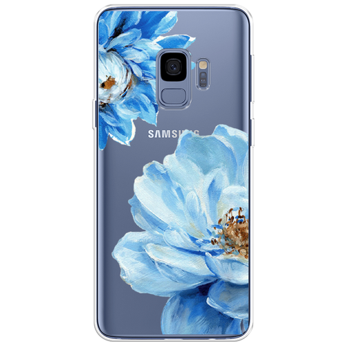 пластиковый чехол голубые губы на samsung galaxy s9 самсунг галакси с9 Силиконовый чехол на Samsung Galaxy S9 / Самсунг Галакси С9 Голубые клематисы, прозрачный