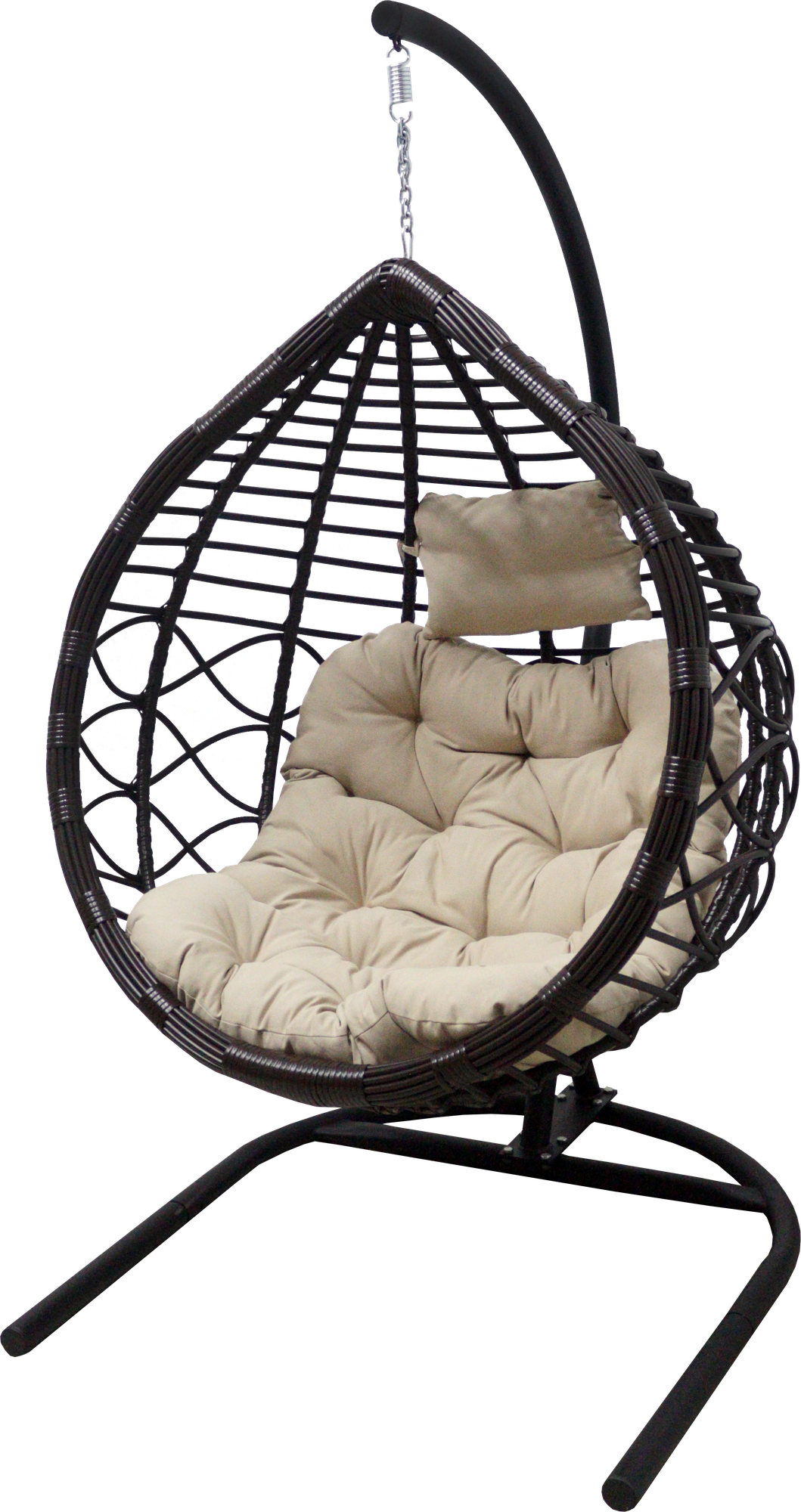Кресло подвесное с опорой Veil 2 102x200x126 см, искусственный ротанг, тёмно-коричневый/бежевый - фотография № 1