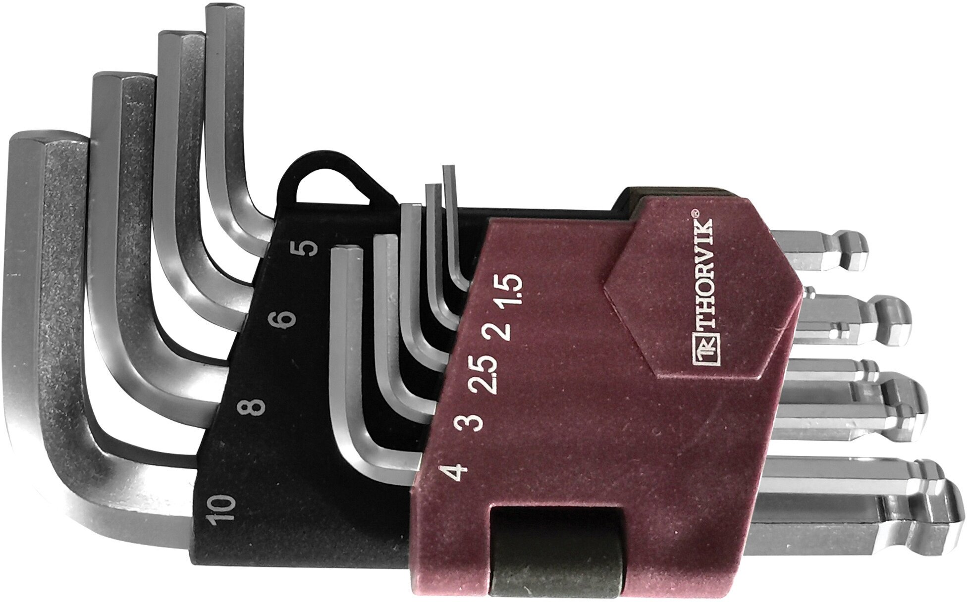 Набор ключей имбусовых, HKSB9S, 9 предметов, Thorvik, 1.5-10 мм, короткие с шаром, 53063