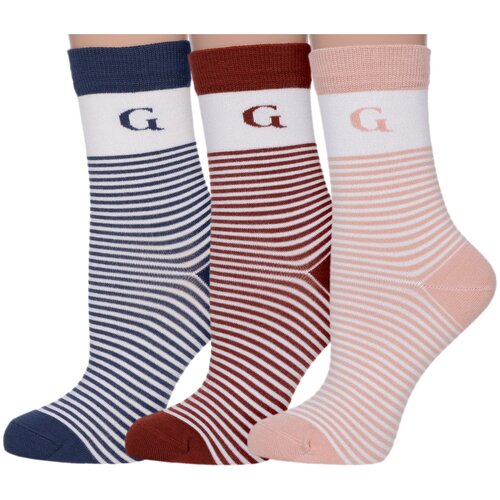 Комплект из 3 пар женских бамбуковых носков Grinston socks (PINGONS) микс 2, размер 23