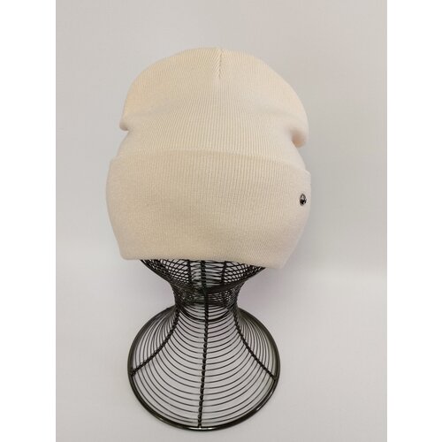 Шапка бини , демисезон/зима, хлопок, вязаная, размер OneSize, экрю