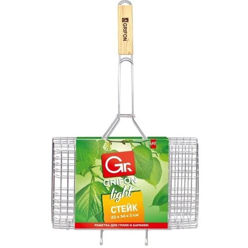 Решетка GRIFON LIGHT стейк, 22 × 34 × 3 cм, длина с ручкой - 58 см