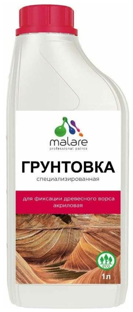 Грунтовка Malare для фиксации древесного ворса, для дерева, для мебели кухонных фасадов, окон и дверей, для любых деревянных поверхностей, акриловая, универсальная, 1 л