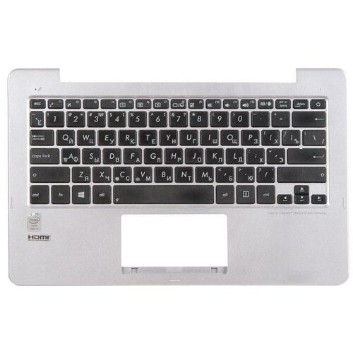 Клавиатура для ноутбука Asus TX201LA с топкейсом, серебристая, чёрные кнопки, с разбора (13NB0311AP0221)
